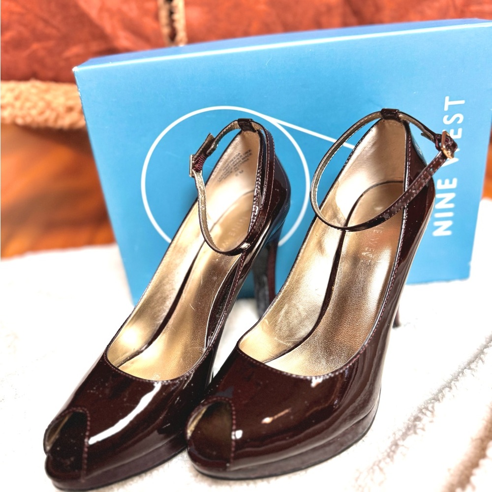 Nine West Deep Dark Red Peep Toe Heels